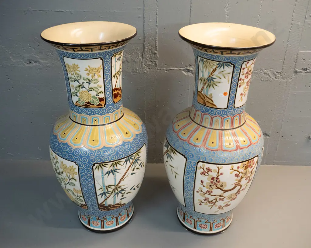 pair of very large Asian floor vases with - no maker's marks. H-820 Image 1++