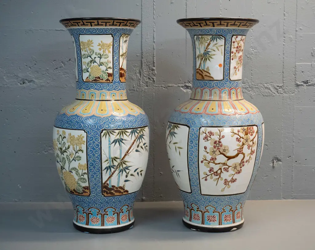 pair of very large Asian floor vases with - no maker's marks. H-820 Image 1++