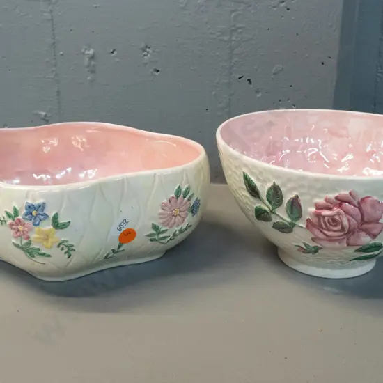 2 Maling lustre glaze floral pink interior pattern bowls - taller is H-110 D-200