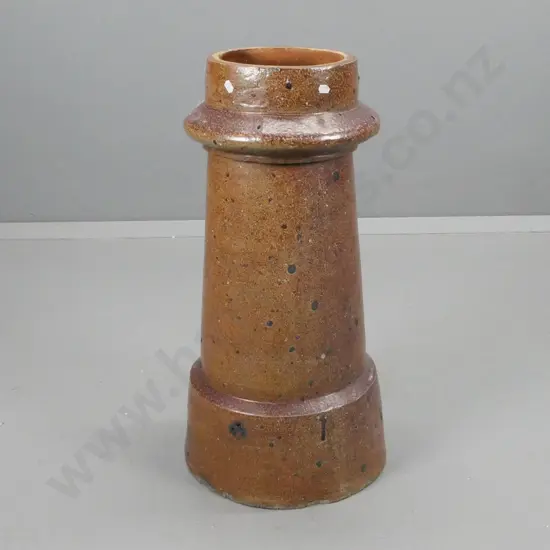 salt-glazed chimney pot, minor chipping around rim and base H-665 D-220 at top, D-340 at base
