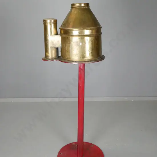 vintage brass ship's binnacle with compass and lantern housing, mounted to red painted metal stand. Combined H-1370