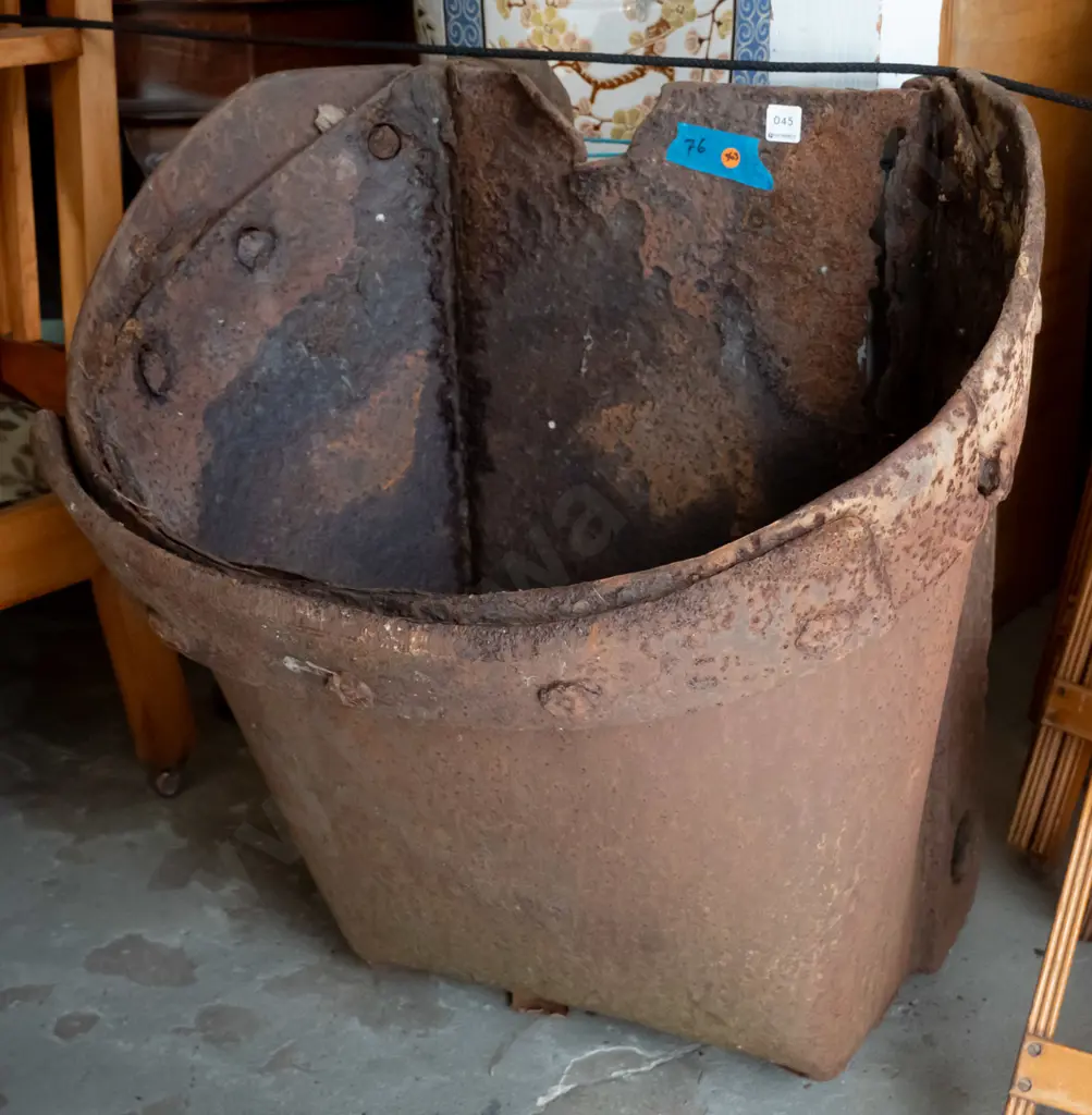 large gold dredge bucket - recovered from Alexandra -rust and holes H-740 W-665 D-600 - limited delivery options Image 1++