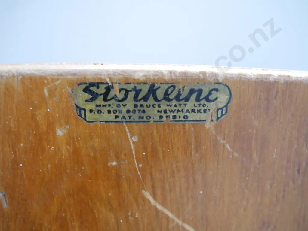 6 vintage folding chairs with rimu ply seats and backs, fluted legs, metal caps and mechanisms, original decal: Made by Image 1++