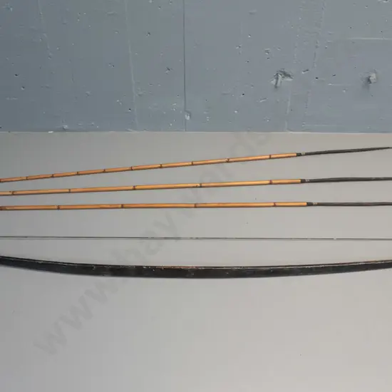 strung bow and 3 bamboo arrows - Dani tribe, West Papua - with timber heads attached with binding  some age wear.