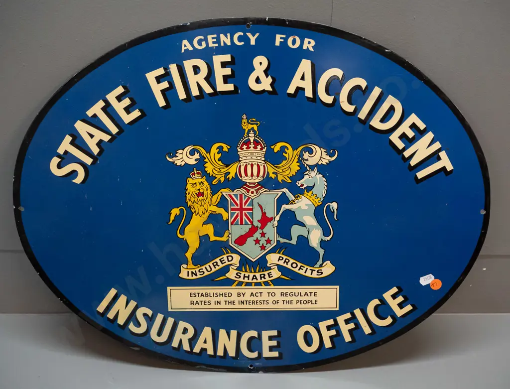 vintage tin sign - State Fire & Accident Insurance - some minor finish loss H-430 W-560 Image 1++