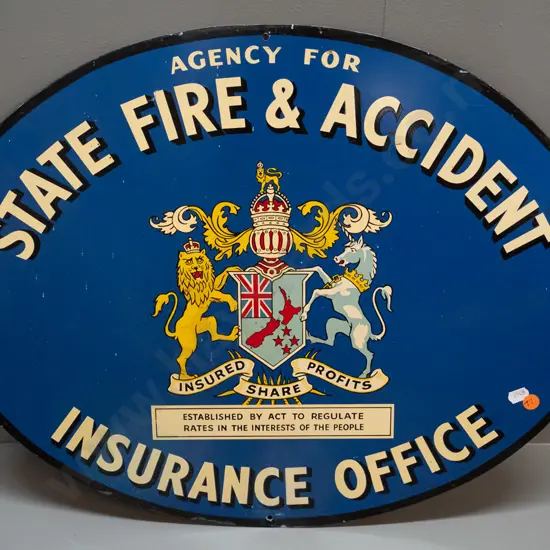 vintage tin sign - State Fire & Accident Insurance - some minor finish loss H-430 W-560