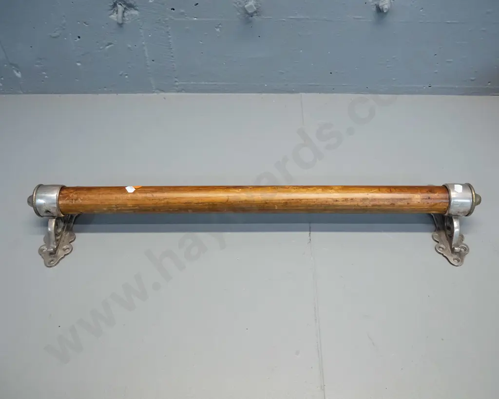 vintage timber handrail with cast metal brackets marked W. McGeoch & Co. Glasgow - wear to plating L-700 Image 1++