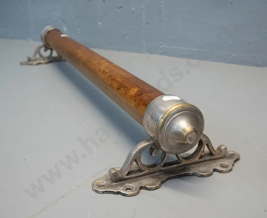 vintage timber handrail with cast metal brackets marked W. McGeoch & Co. Glasgow - wear to plating L-700 Image 1++
