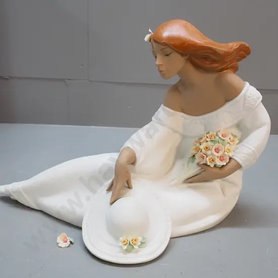 large Lladro figurine of a woman - "Midday" - with original shipping box - marked 2405. One flower detached from hair,