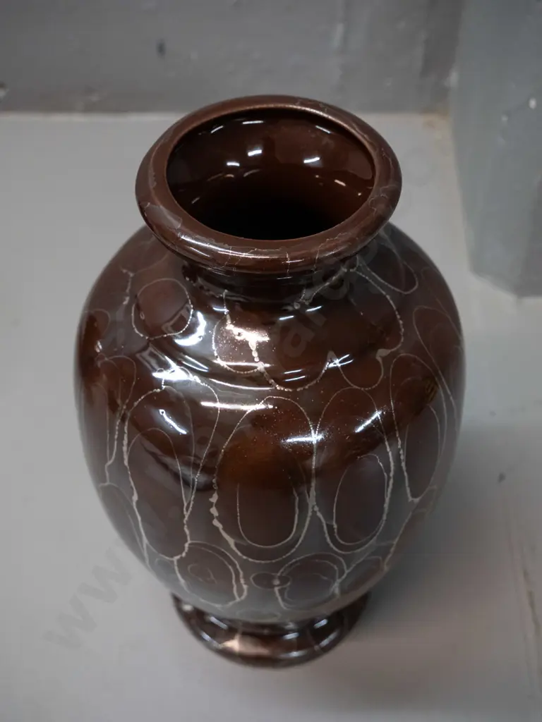 studio pottery vase marked Clutha Ceramics - metallic lustre silver and brown glaze H-250 D-140 Image 1++
