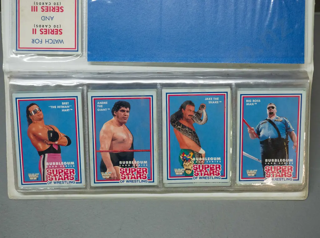 vinyl cased set of 1980s WWF Superstars of Wrestling bubble gum collector cards, series 1, 2 & 3 with index cards. Image 1++