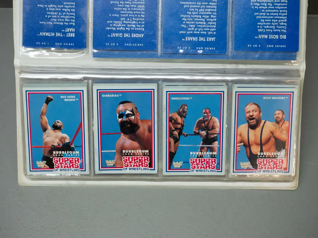 vinyl cased set of 1980s WWF Superstars of Wrestling bubble gum collector cards, series 1, 2 & 3 with index cards. Image 1++