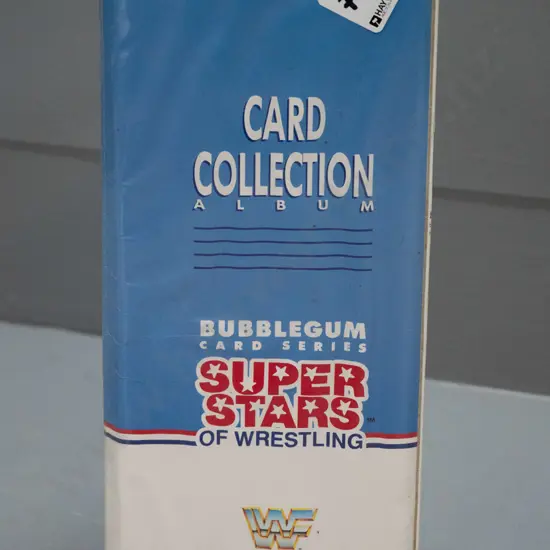 vinyl cased set of 1980s WWF Superstars of Wrestling bubble gum collector cards, series 1, 2 & 3 with index cards.