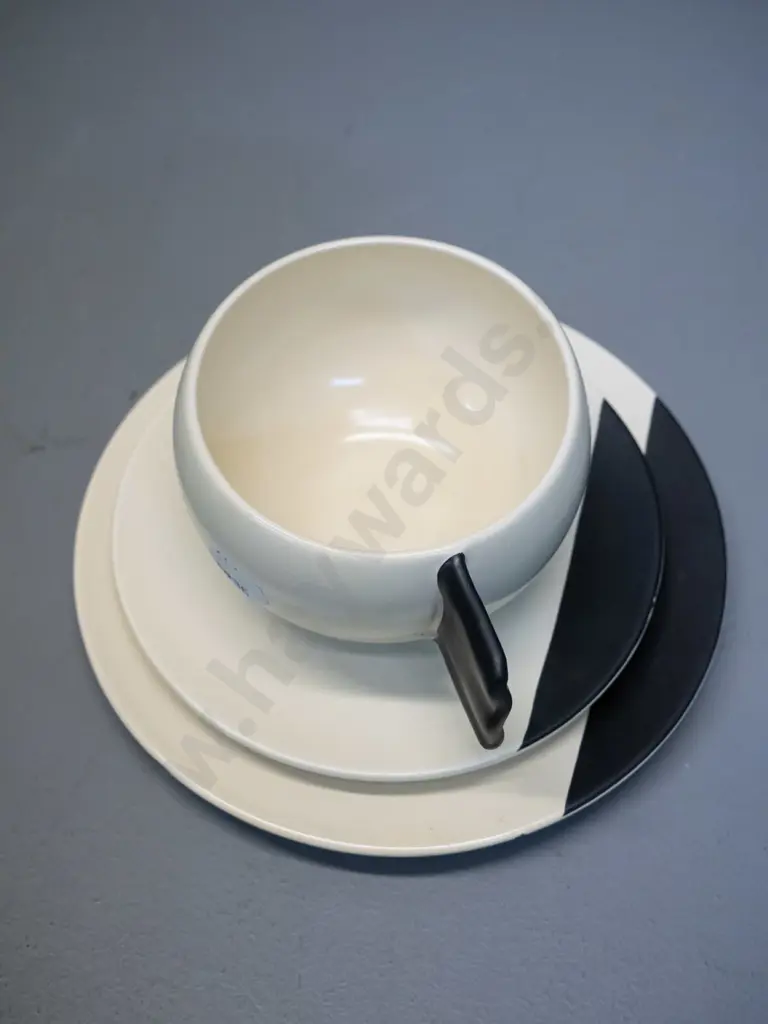 deco Carlton Ware trio - cream and black glaze with solid wave handle Image 1++