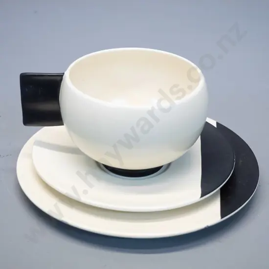 deco Carlton Ware trio - cream and black glaze with solid wave handle
