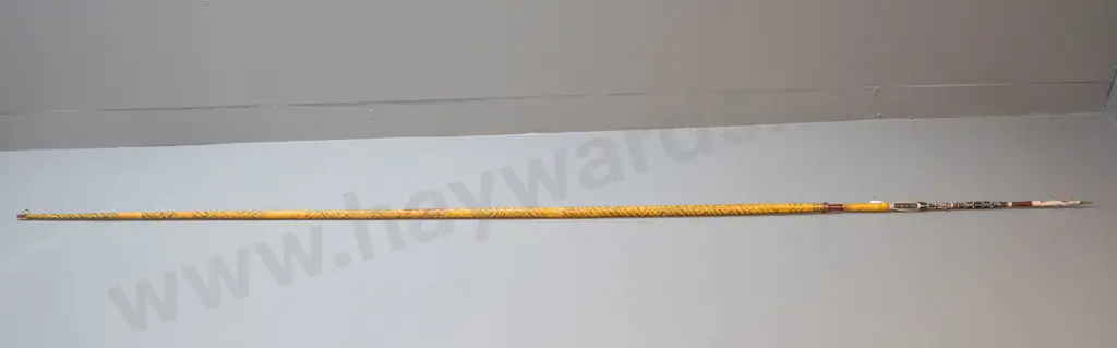 spear (Solomon Islands) with pronged timber head, carved motifs, shaft covered with woven cane - barbs made from bone? Image 1++