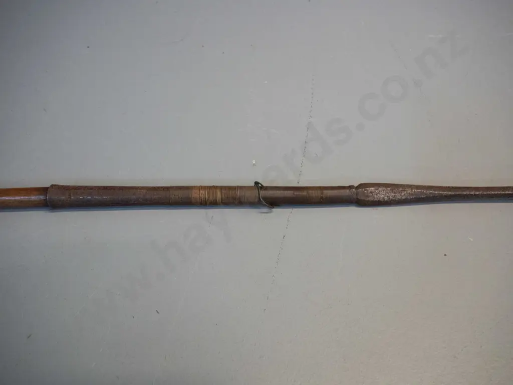 vintage spear with timber shaft and forged iron head, fine wire binding - slightly warped. L-2100 Image 1++