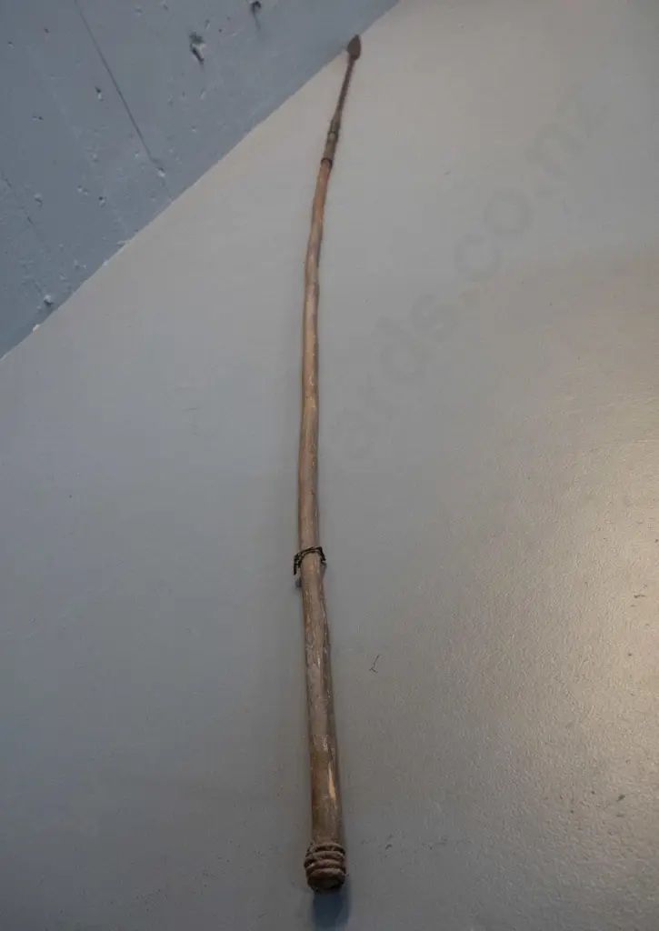 vintage spear with timber shaft and forged iron head, fine wire binding - slightly warped. L-2100 Image 1++