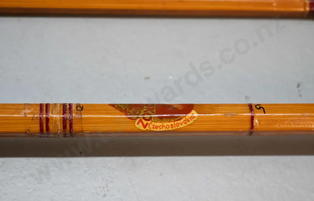 vintage split cane 2-piece fly fishing rod with Tokoz Czechoslovakia transfer label Image 1++