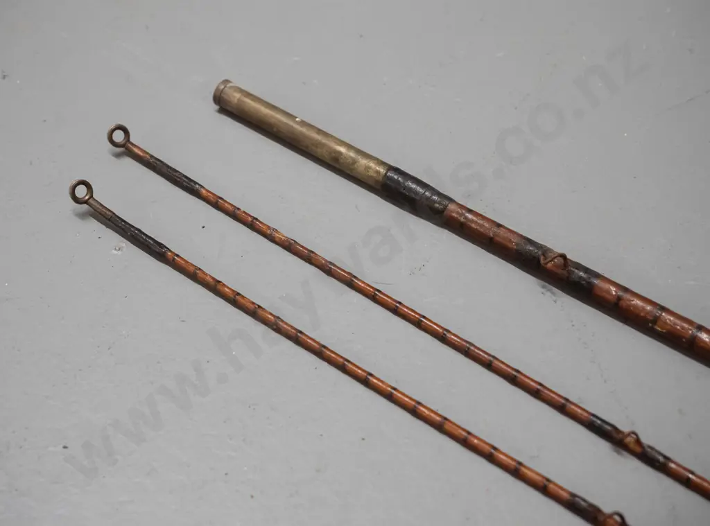 3 pieces - vintage timber 2-piece fly fishing rod with aluminium fittings - 2 tip sections, one missing an eyelet Image 1++