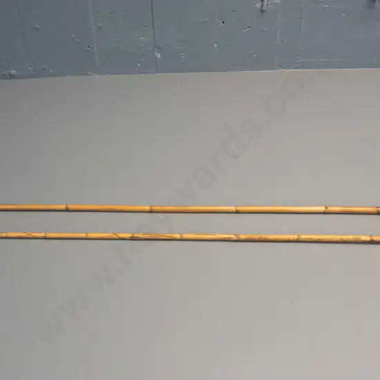2 bamboo spears (from Papua New Guinea?) - one with metal blade, one with 3-pronged barbed end, longer is L-1540