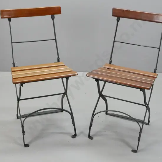 2 restored vintage folding cafe chairs made by J.W. Faulker for 1925 South Seas Exhibition - jarrah timber slat and cast