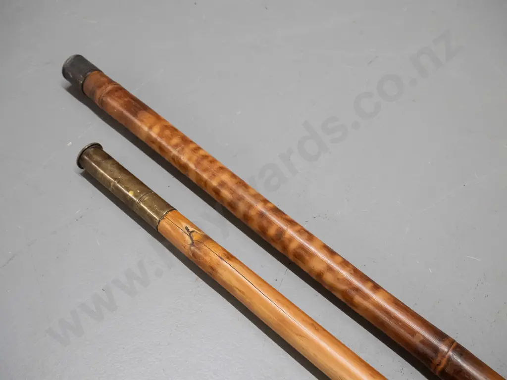 2 vintage bamboo fishing items with brass end fittings - one with threaded end cap marked Hardy Bros. Makers Alnwyck & Image 1++