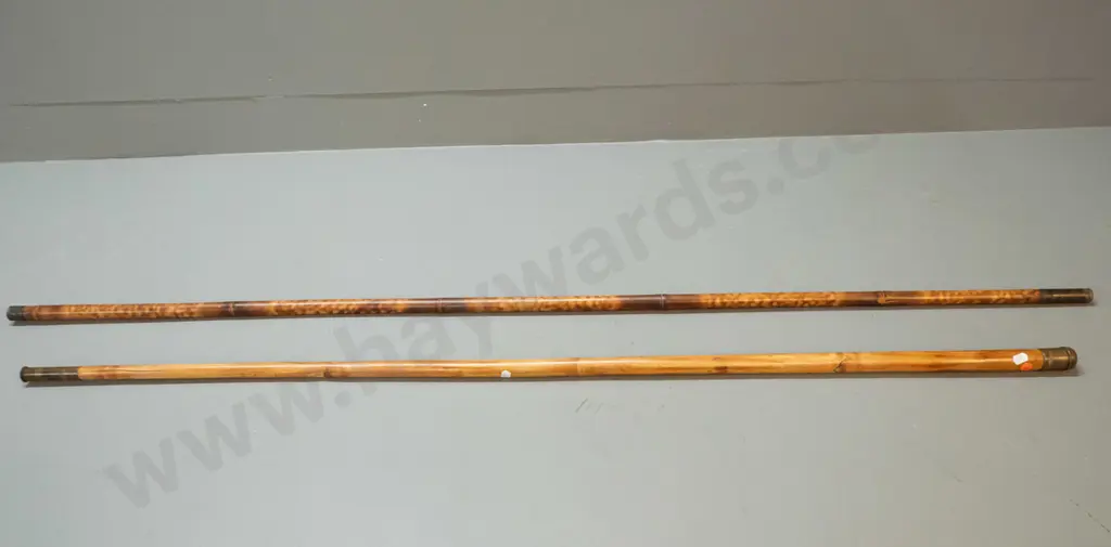 2 vintage bamboo fishing items with brass end fittings - one with threaded end cap marked Hardy Bros. Makers Alnwyck & Image 1++