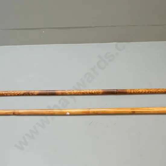 2 vintage bamboo fishing items with brass end fittings - one with threaded end cap marked Hardy Bros. Makers Alnwyck &