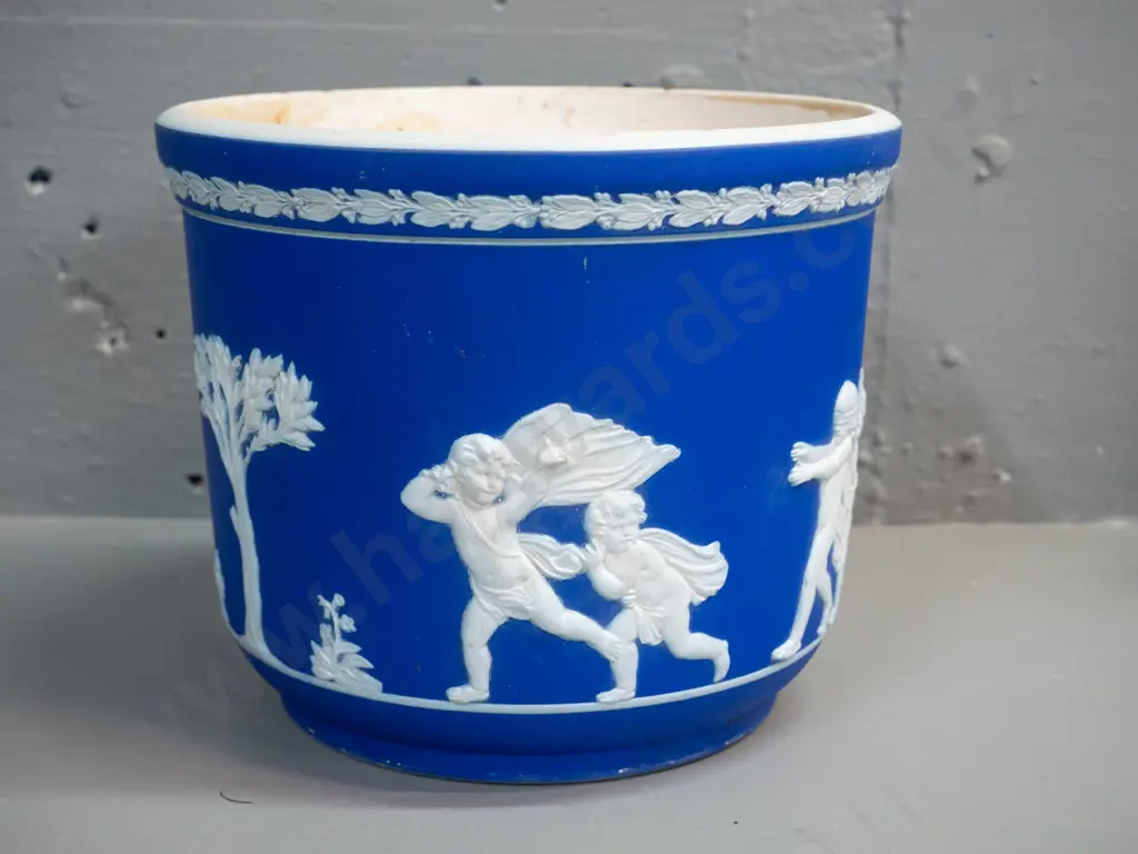 vintage cobalt blue jasperware jardiniere marked Lovatt H-160 D-190 Image 1++