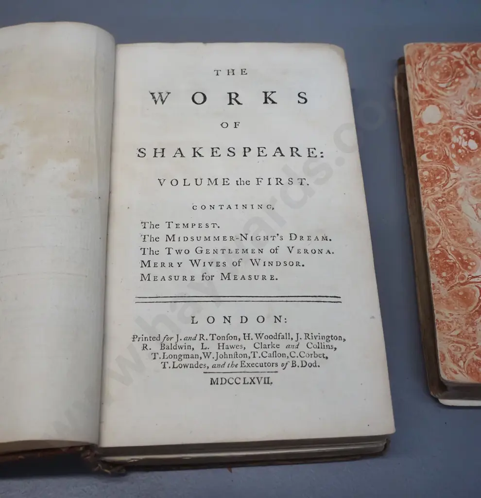 3 antique books - 1767 Works of Shakespeare Volume 1, 1769 facsimile edition of 1652 La Vera Antichita de Pozzuolo and Image 1++