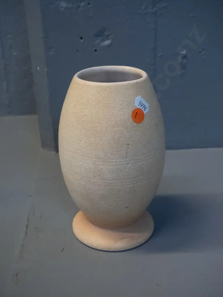 footed vase with incised bands, no maker's marks, attributed Ambrico / Salisbury - some glaze fretting around base H-185 Image 1++