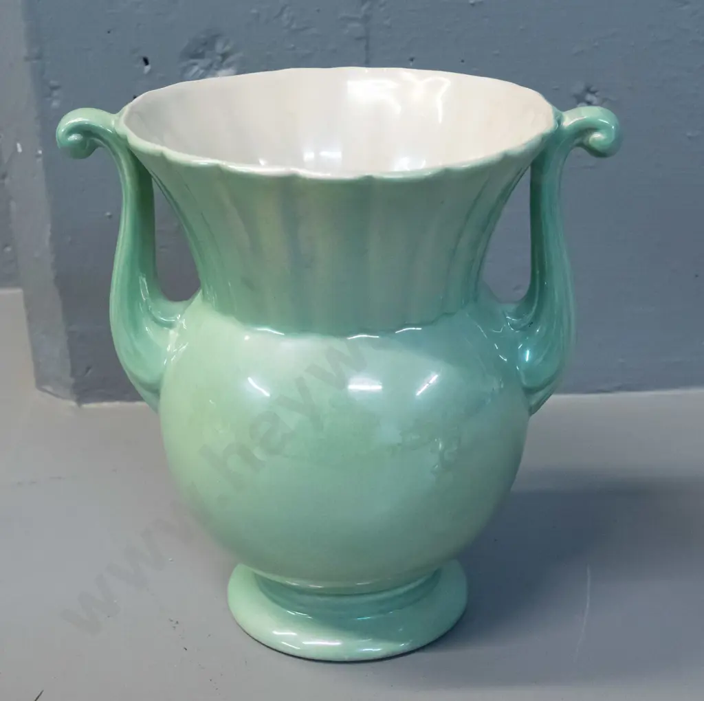 Crown Devon double handled gilt, green and cream vase H-195 W-200 Image 1++
