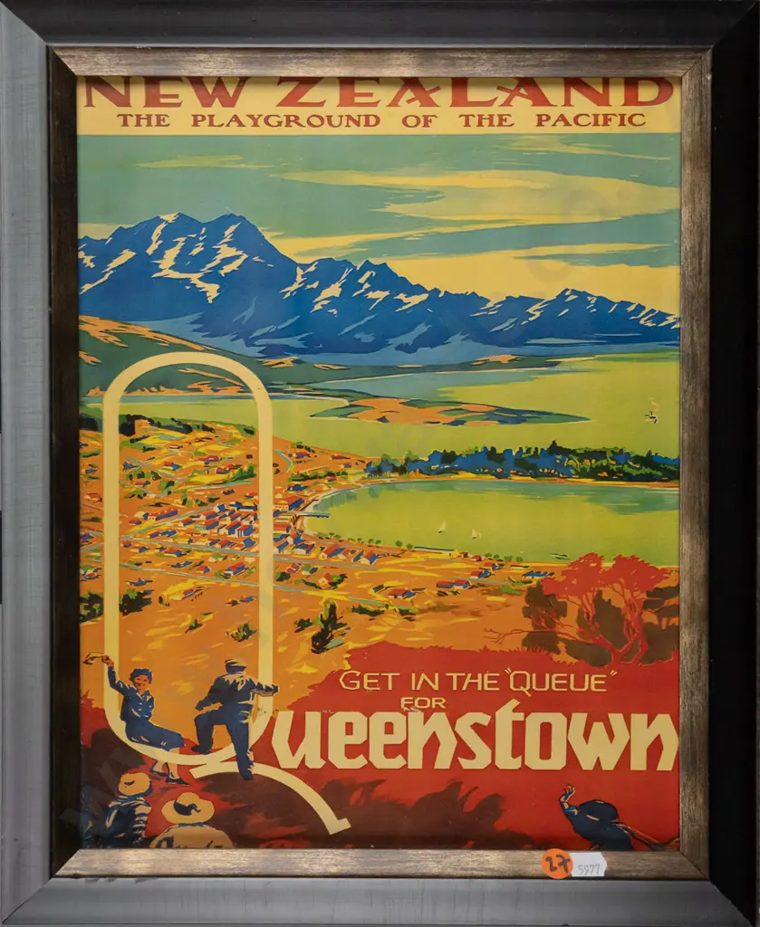 framed reproduction vintage Queenstown promotional print H-340 W-270 Image 1++