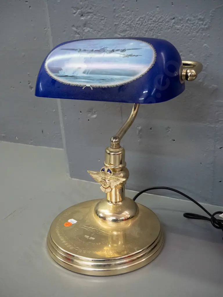 Bradford Exchange limited edition Dambusters WWII commemorative banker's lamp with inscribed base and 1943 wing motif Image 1++