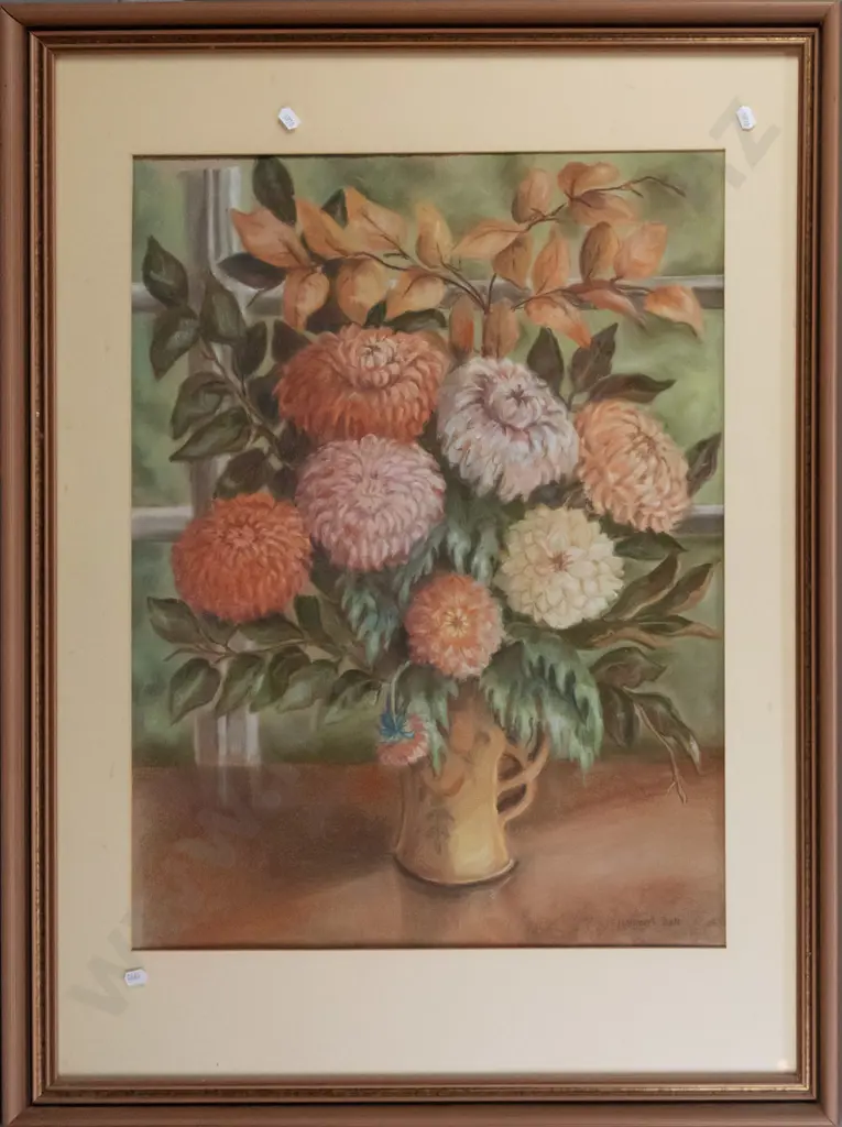 Margaret Bell - framed pastel - "Autumn Splendour" - flowers in vase H-620 W-480 Image 1++