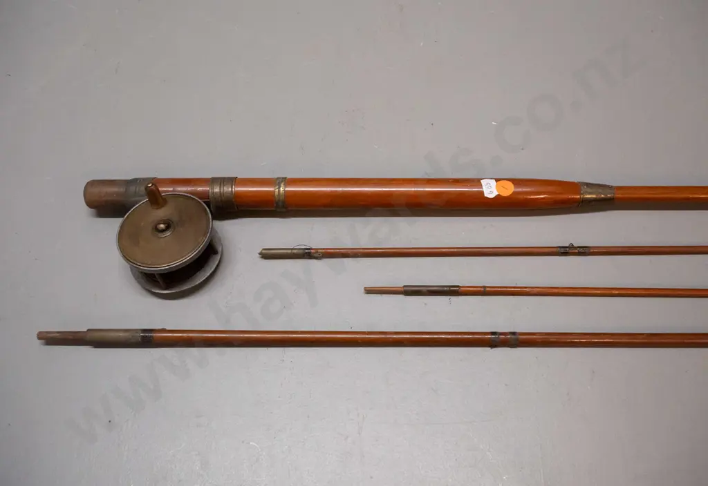 William Bartleet & Sons Redditch timber fly fishing rod with reel - 3 piece rod, with 2 tips sections Image 1++