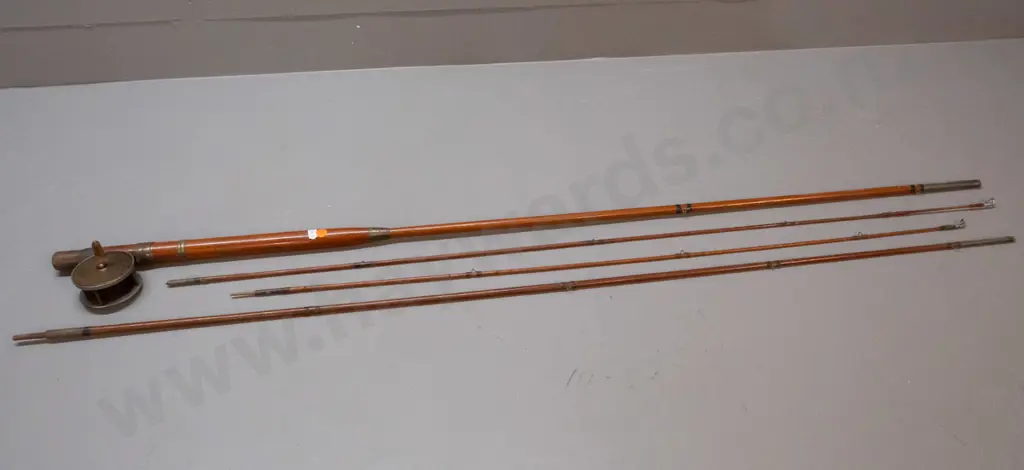 William Bartleet & Sons Redditch timber fly fishing rod with reel - 3 piece rod, with 2 tips sections Image 1++