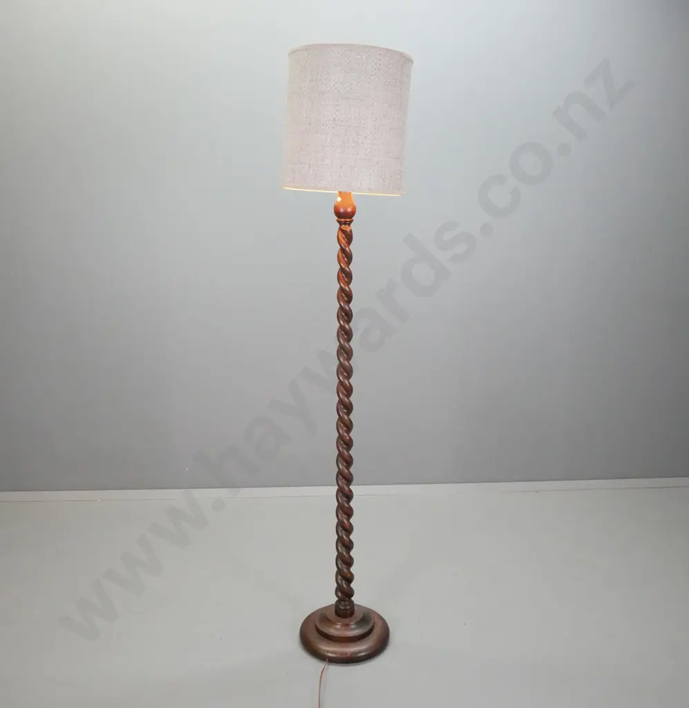 vintage oak standard lamp with Jacobean twist column on stepped circular base H-1590 Base D-310 Image 1++