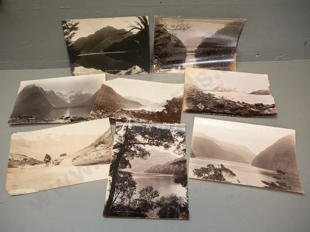 8 unmounted vintage photographs - Lake Rere, Kawarau Falls, Milford, George Sound, Lake Ada, etc. Image 1++