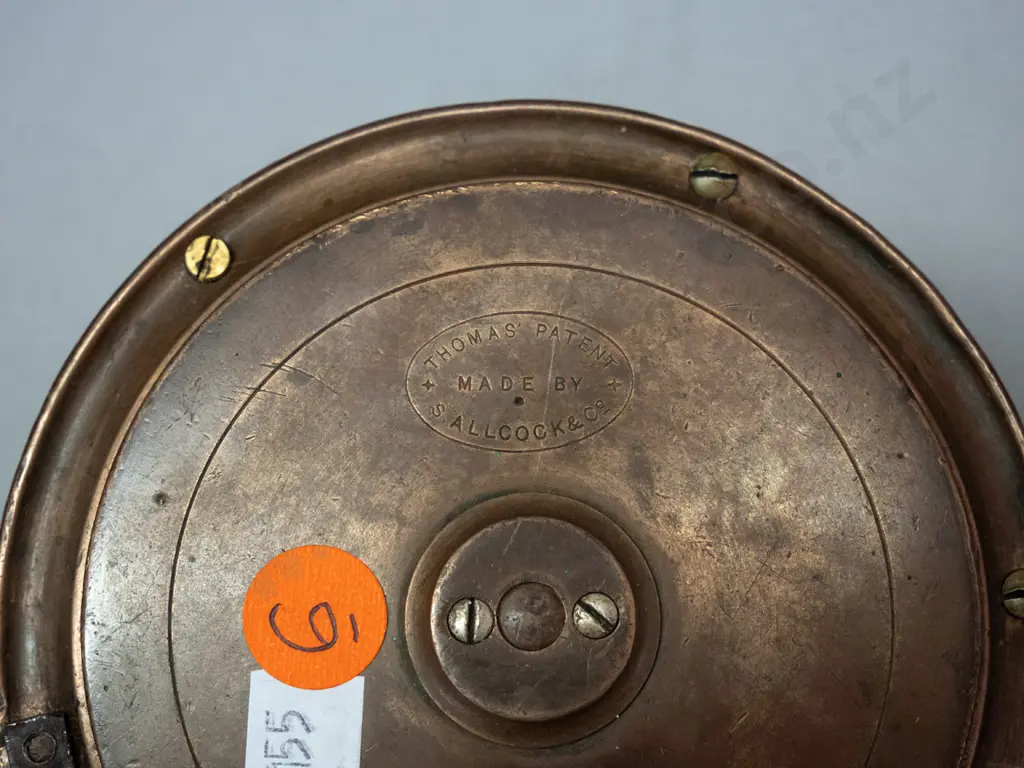 circa 1898 brass Thomas Patent 4.25 inch Allcock fishing reel Image 1++