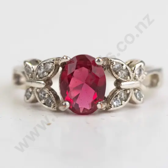 silver red stone ring stamped 925