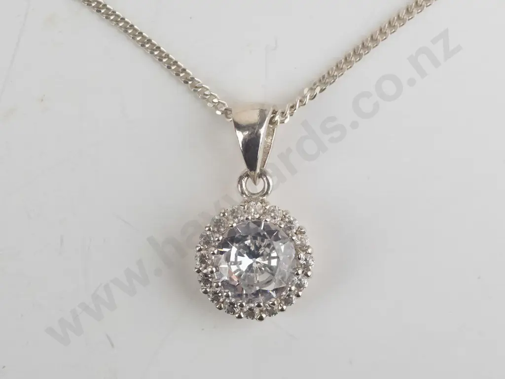 silver cz necklace stamped 925 Image 1++