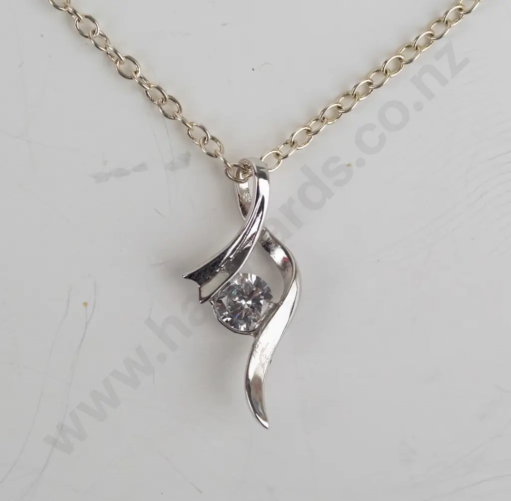silver cz necklace chain stamped 925 Image 1++