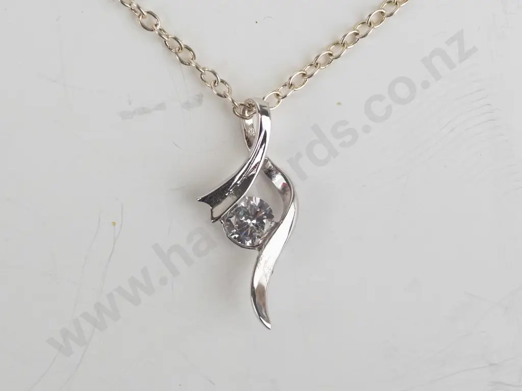 silver cz necklace chain stamped 925 Image 1++