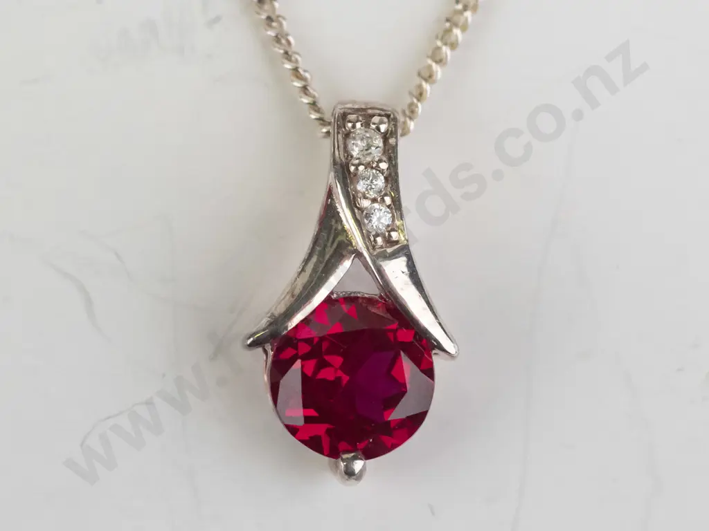 silver ruby necklace stamped 925 Image 1++
