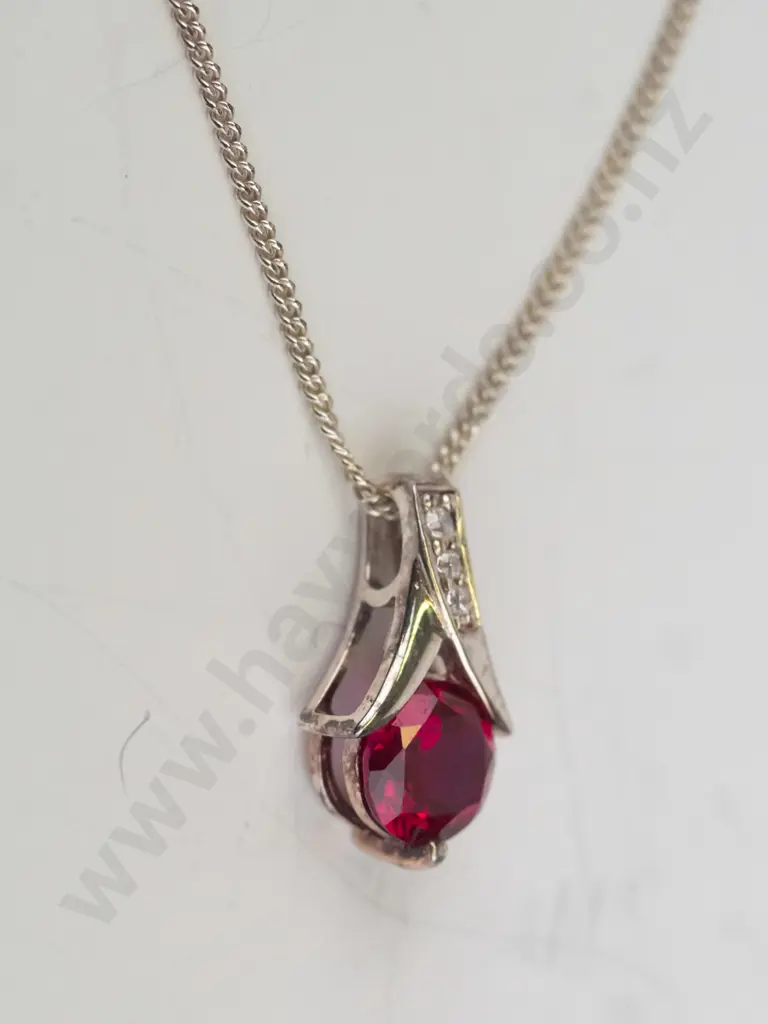 silver ruby necklace stamped 925 Image 1++