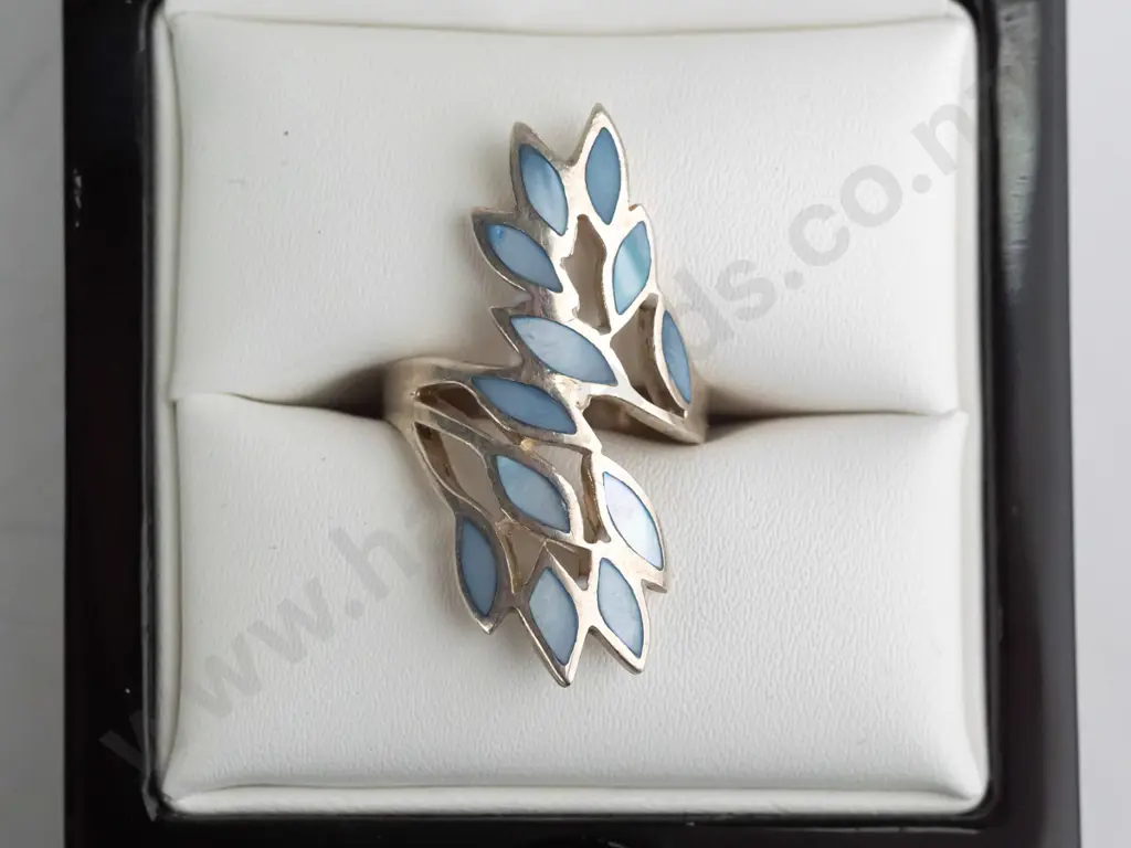 silver light blue enamel ring stamped 925 Image 1++