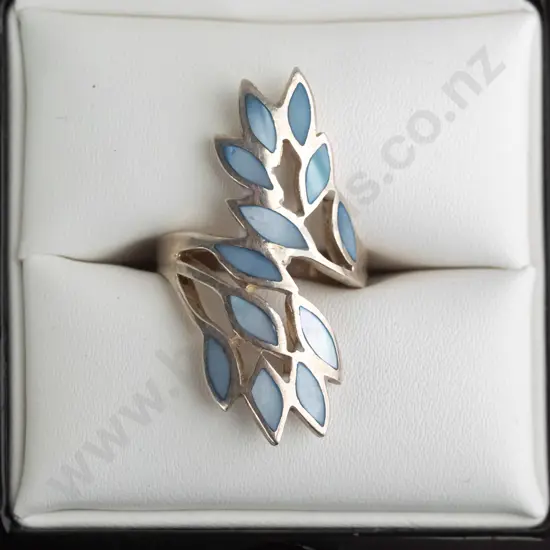 silver light blue enamel ring stamped 925