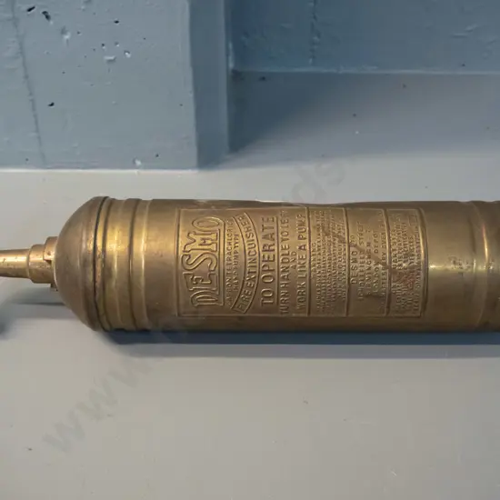Desmo vintage brass hand pump fire extinguisher, London/Birmingham - some dents L-355